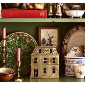 Brass Victorian House Trivet Hot Plate Wall Hanging Vintage Cottagecore English